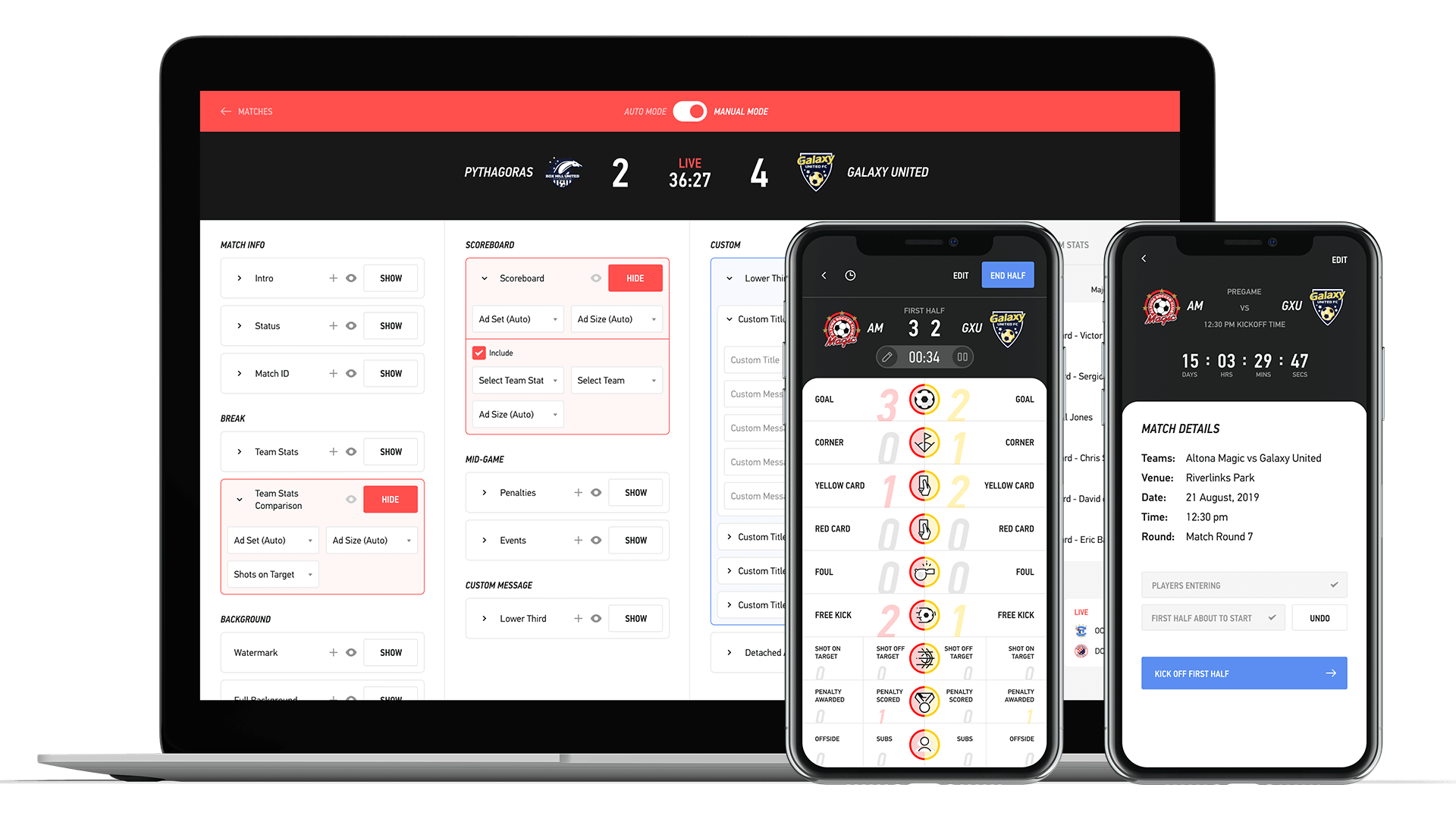 Pictured: The LIGR LiveScore app and Manual Graphics Control Centre