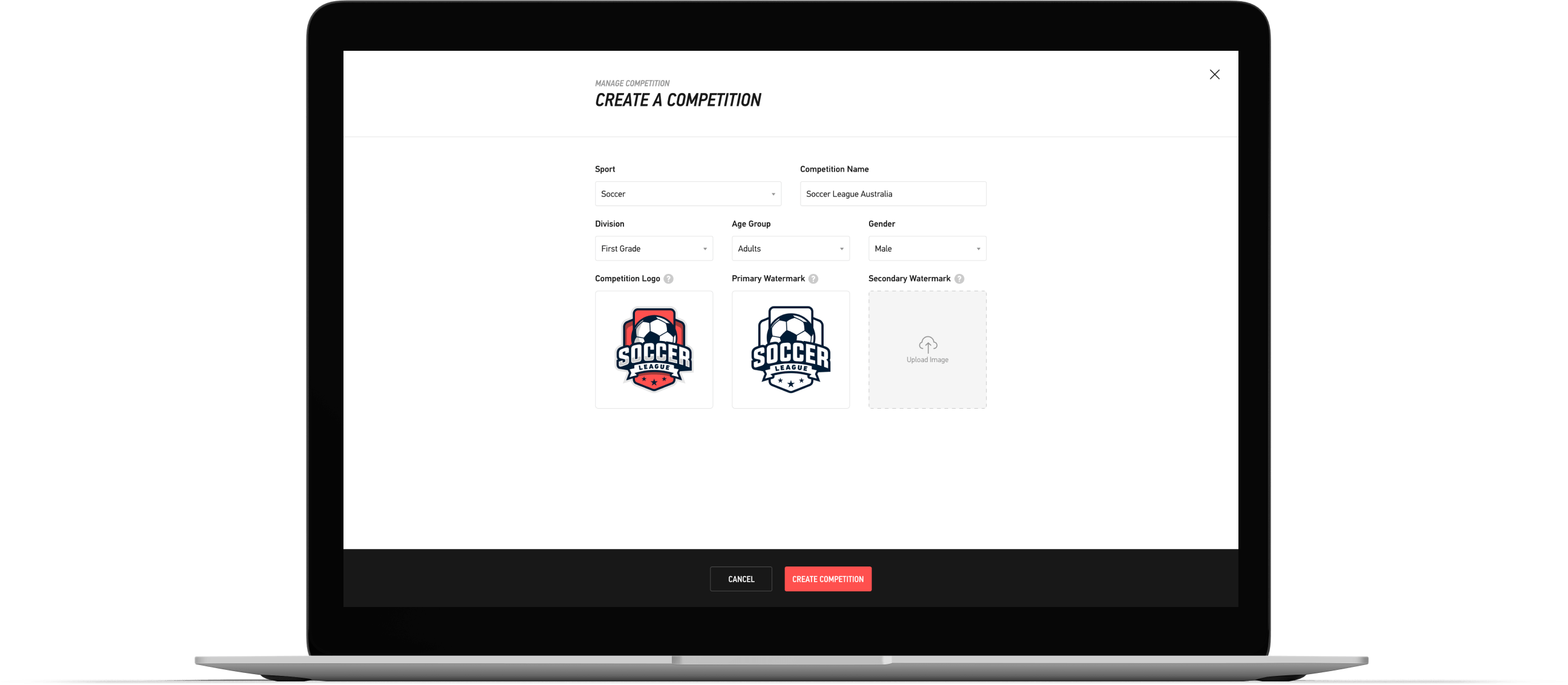 The create your competition user interface in the LIGR.Live Dashboard.