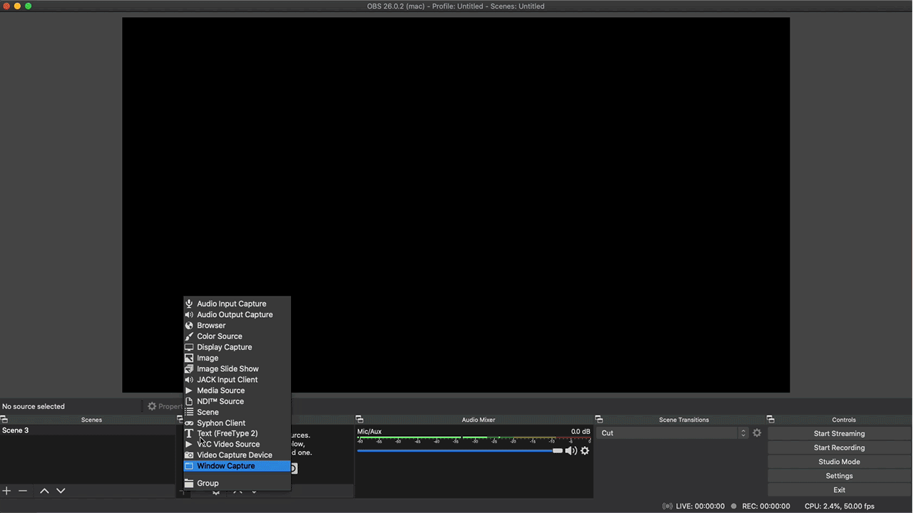 The LIGR graphics overlay is applied via a "browser" source in OBS Studio.