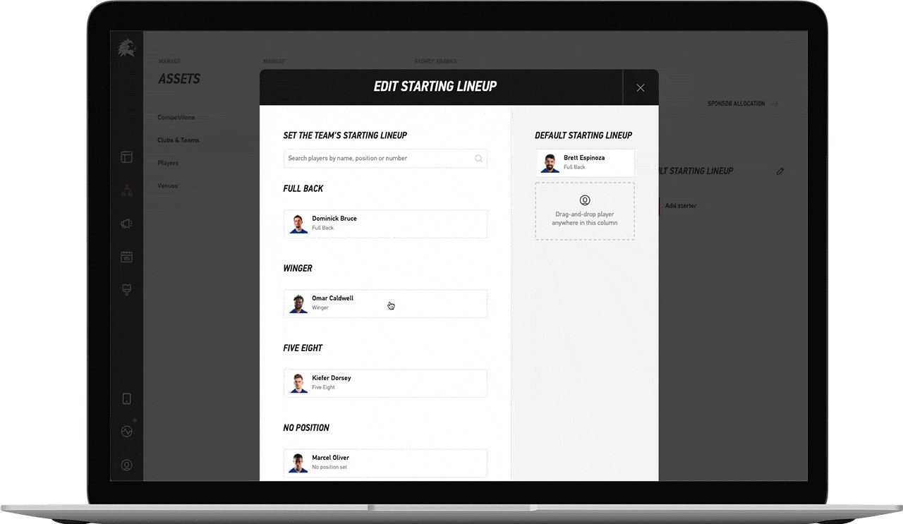 Drag and drop players into your starting lineup with LIGR.