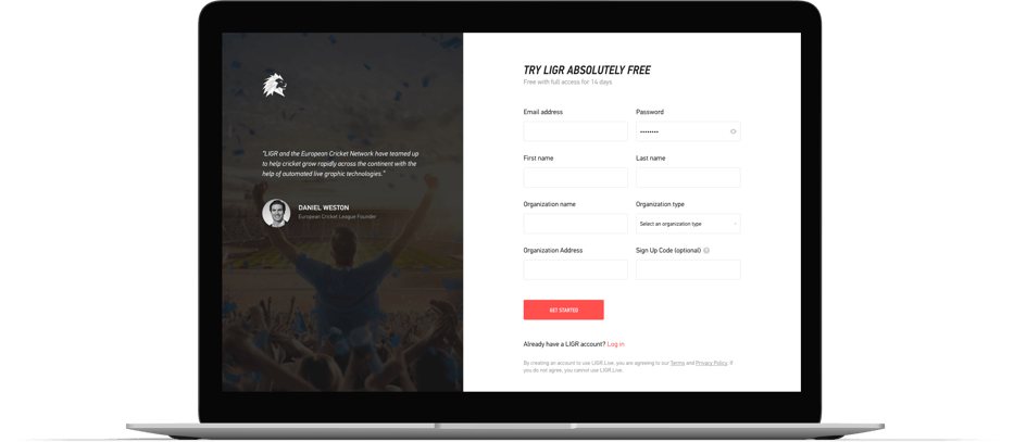 LIGR.Live sign up page.