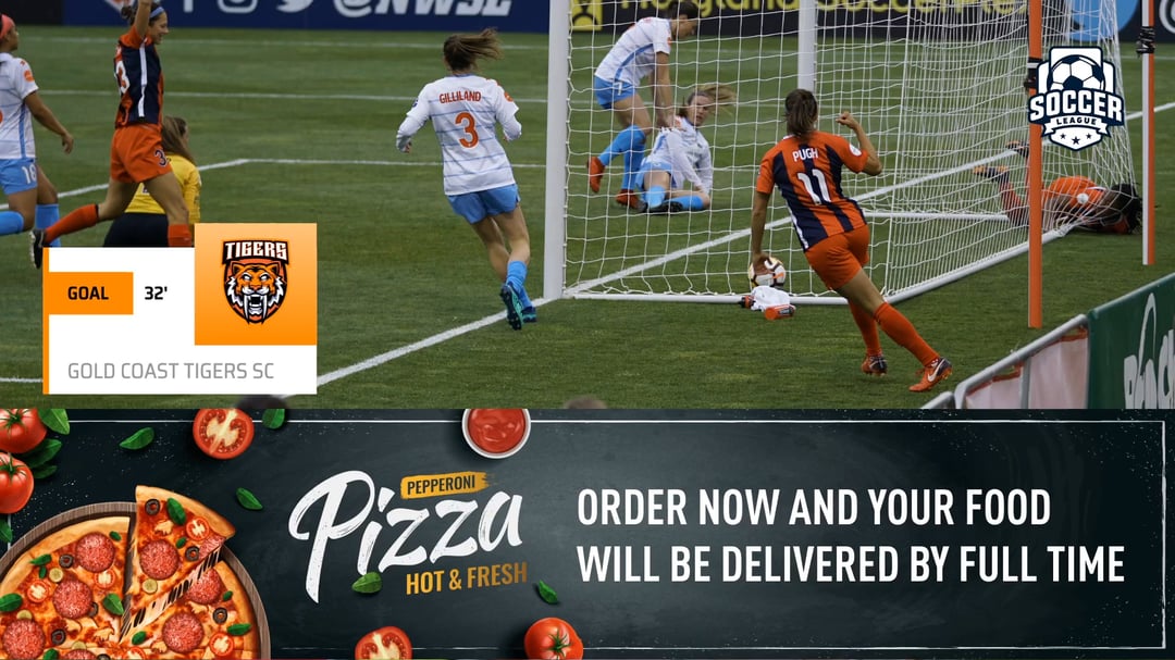 In-stream advertising displayed alongside a goal graphic, powered by LIGR.Live.